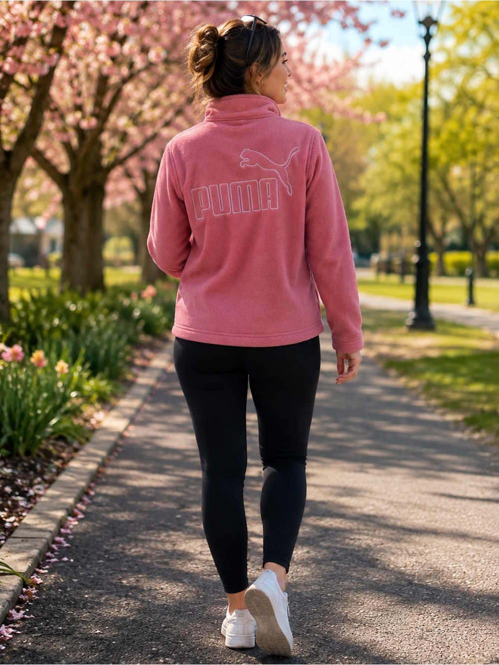 Puma Women’s Small Pink Fleece Full Zip Jacket Embroidered Logo Cozy Outdoor